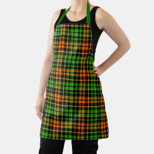 Black Orange Green Plaid Tartan Design  Apron