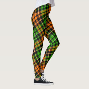 Black Orange Green Plaid Tartan Design  Leggings