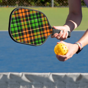Black Orange Green Plaid Tartan Design Pickleball Paddle
