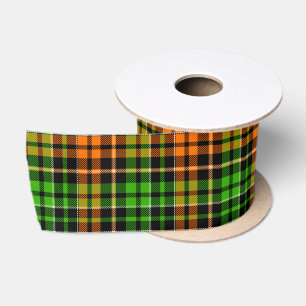 Black Orange Green Plaid Tartan Design Satin Ribbon