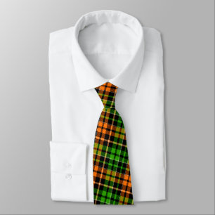 Black Orange Green Plaid Tartan Design Tie