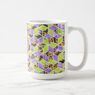 BLACK ORANGE GREEN PURPLE HALLOWEEN CUBES COFFEE MUG