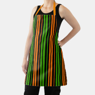 Black Orange Green Vertical Stripes Design   Apron