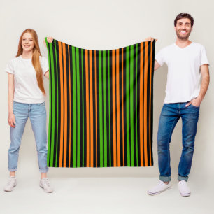 Black Orange Green Vertical Stripes Design Fleece Blanket