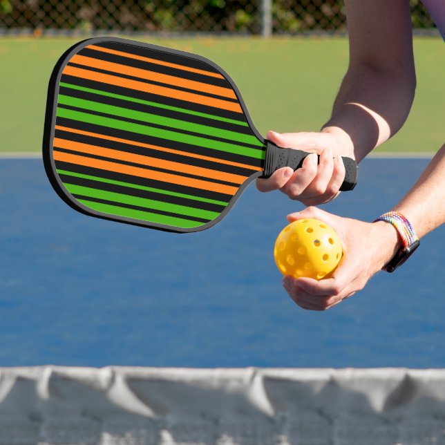 Black Orange Green Vertical Stripes Design   Pickleball Paddle (Insitu)