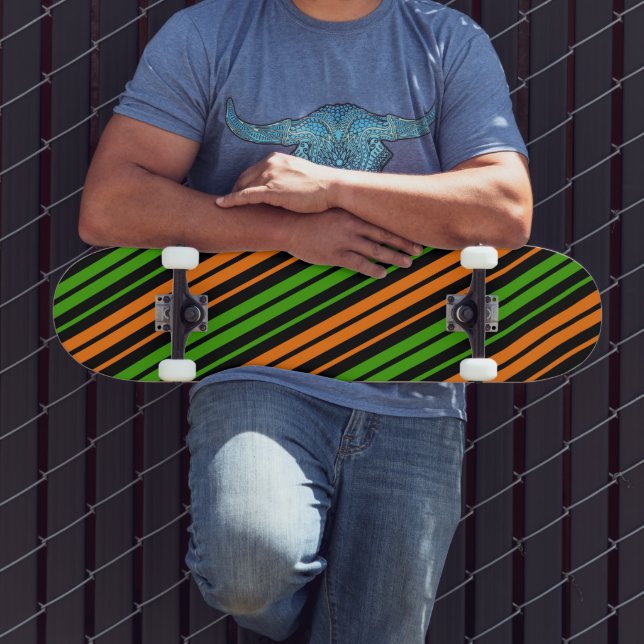 Black Orange Green Vertical Stripes Design   Skateboard (Outdoor 3)