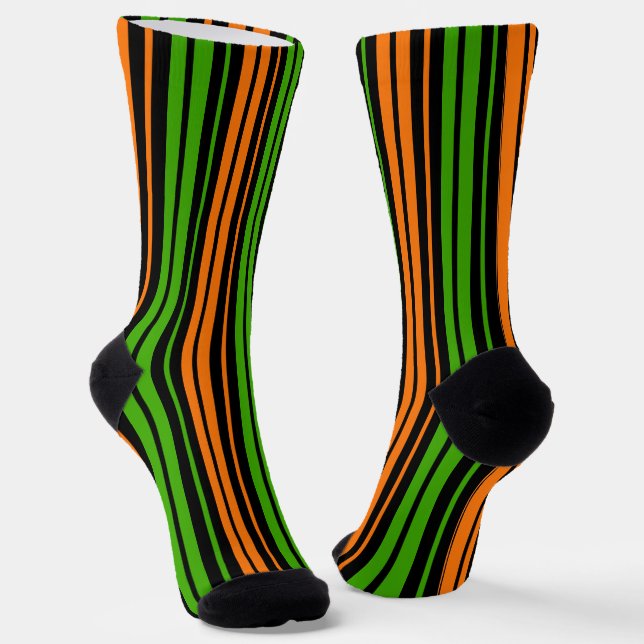 Black Orange Green Vertical Stripes Design   Socks (Angled)