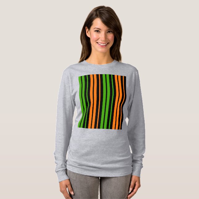 Black Orange Green Vertical Stripes Design   T-Shirt (Front Full)