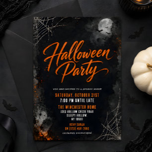 Black & Orange Grunge Halloween Party Invitation