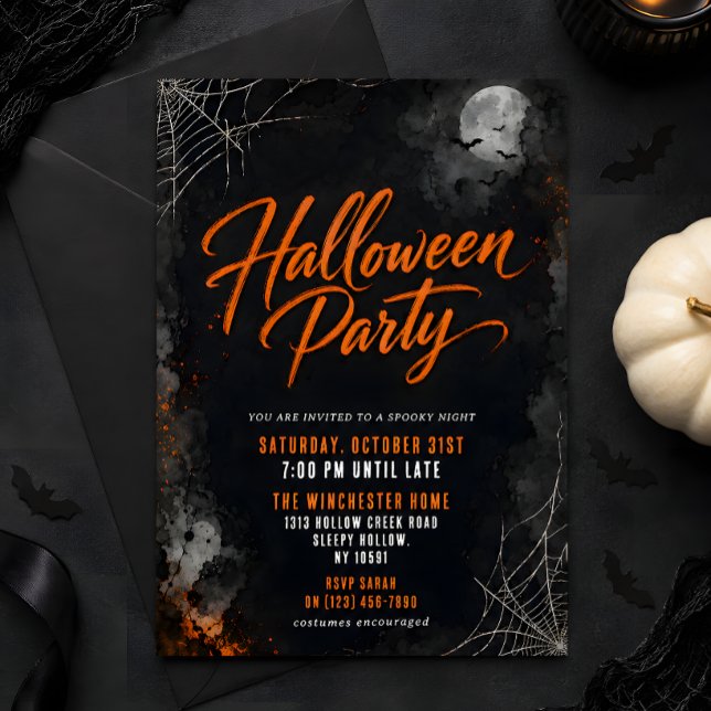 Black & Orange Grunge Halloween Party Invitation (Creator Uploaded)
