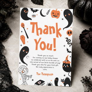 Black Orange Halloween Baby Shower Thank You Card