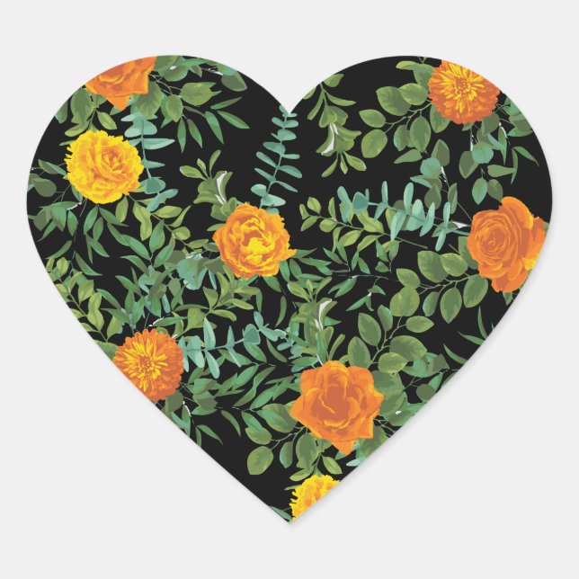 Black & Orange Halloween Gothic Wedding Collection Heart Sticker (Front)