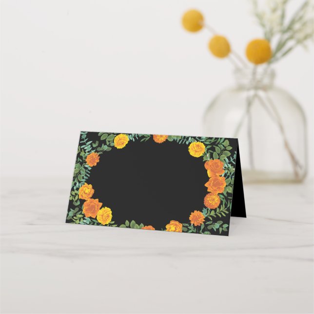 Black & Orange Halloween Gothic Wedding Collection Place Card (Front)