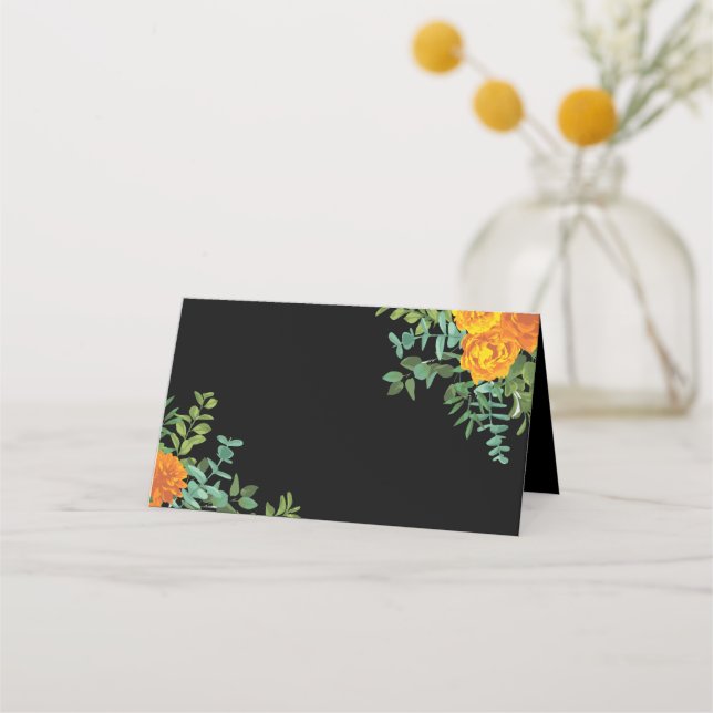 Black & Orange Halloween Gothic Wedding Collection Place Card (Front)