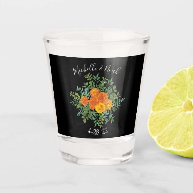 Black & Orange Halloween Gothic Wedding Collection Shot Glass (Front)