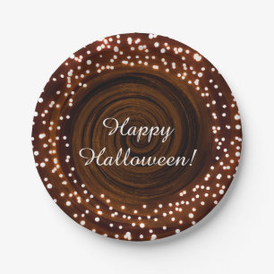 Black & Orange Halloween Lights Party Paper Plate