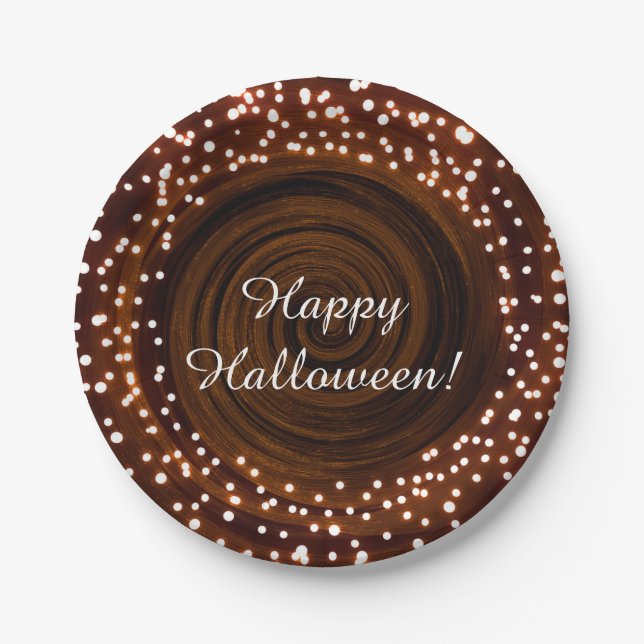Black & Orange Halloween Lights Party Paper Plate (Front)