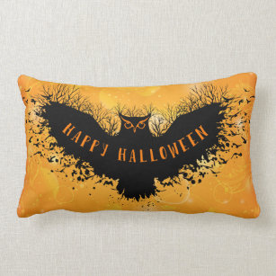 Black & Orange Halloween Owl Lumbar Cushion