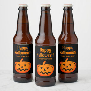 Black & orange Halloween party beer bottle labels
