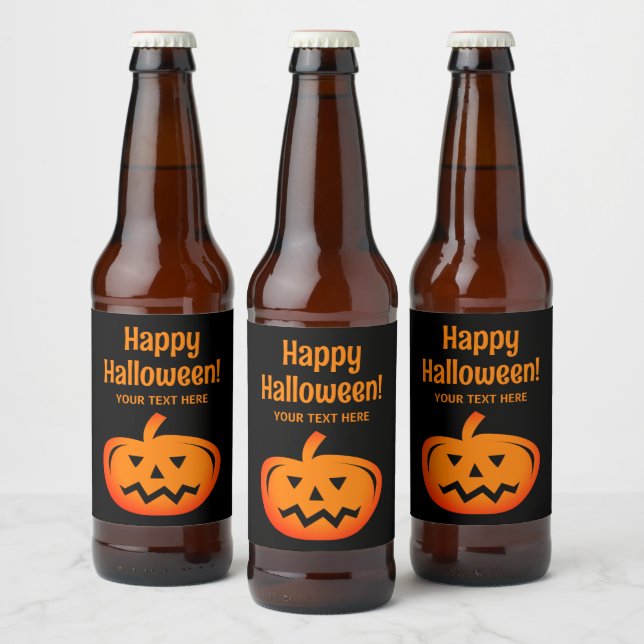 Black & orange Halloween party beer bottle labels (Bottles)