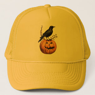 Black orange Halloween pumpkin bird Trucker Hat