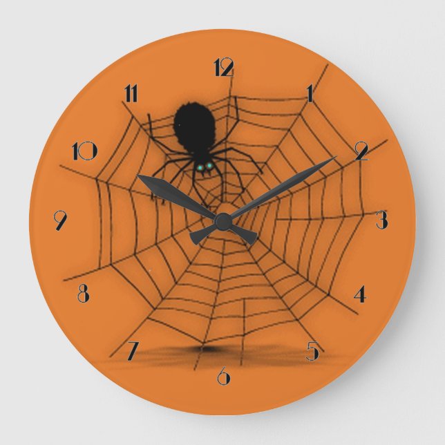 Black & Orange Halloween Spider Web Wall Clock (Front)