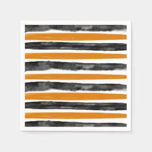 Black & Orange Halloween Watercolor Stripes Napkin