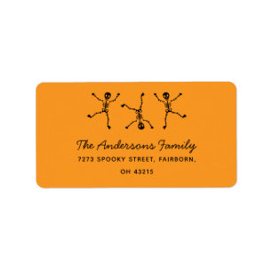 Black & Orange Hand Drawn Skeleton Halloween  Label