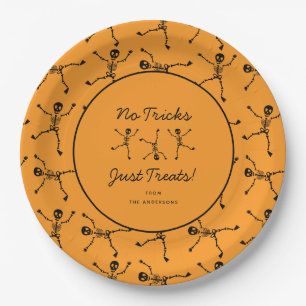 Black & Orange Hand Drawn Skeleton Halloween  Paper Plate
