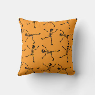 Black & Orange Hand Drawn Skeleton Happy Halloween Cushion