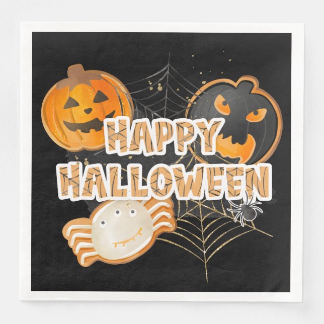 BLACK ORANGE HAPPY HALLOWEEN COOKIES NAPKIN (Front)