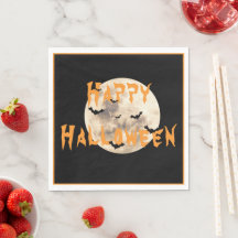 Black Orange Happy Halloween Moon Bats