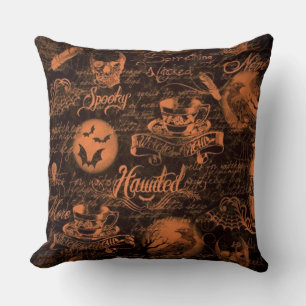 Black & Orange Haunted Halloween Cushion