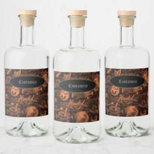 Black & Orange Haunted Halloween Liquor Bottle Label