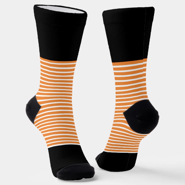 Black + Orange Horizontal Stripes Socks (Angled)