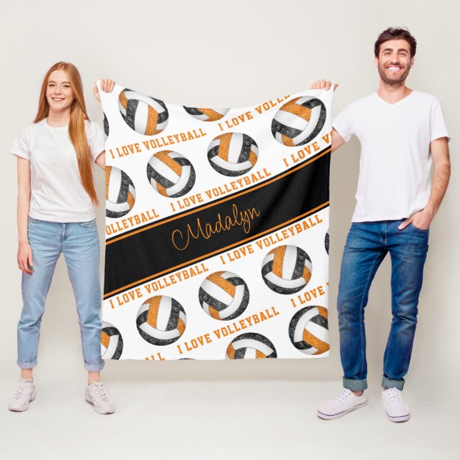 black orange I love volleyball text pattern Fleece Blanket (In Situ)