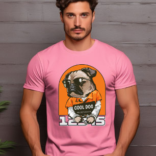 Black Orange Illustrated Cool Dog T-Shirt