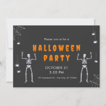 Black Orange Illustrated Halloween Invitation