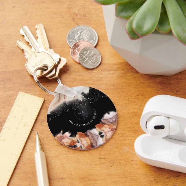 Black Orange Ink Logo & QR Code Company Keychain (Desk)