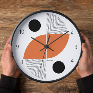 Black Orange Japan Art Minimalist Personlized Name Clock