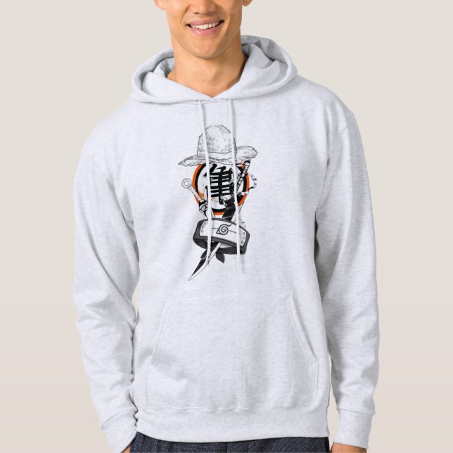 Black & Orange Kanji Character Graphic Hoodie (Front)