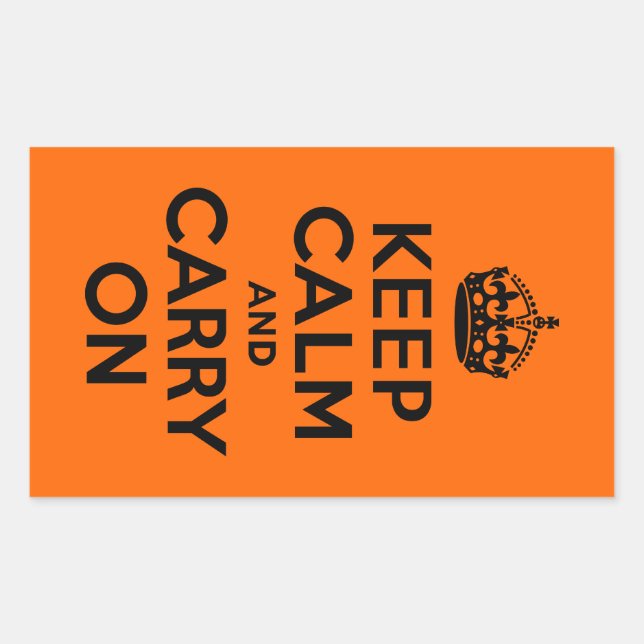 Black Orange Keep Calm and Carry On Rectangular Sticker (Front)