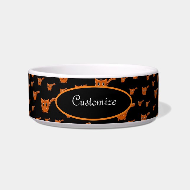 Black & Orange  Kitty Pattern Pet Bowl (Front)