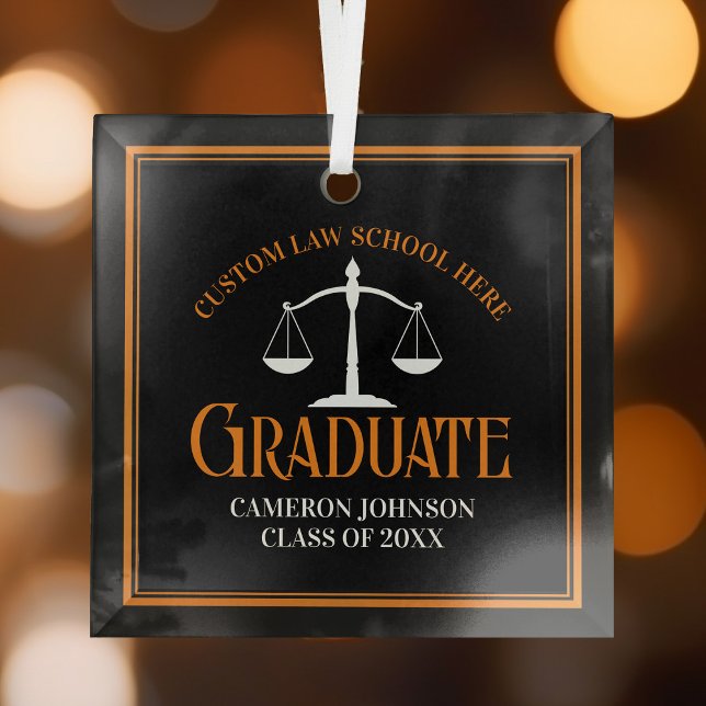 Black Orange Law School 2024 Graduation Christmas Glass Tree Decoration (Creator Uploaded)
