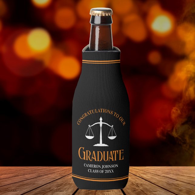 Black Orange Law School Custom Graduation Party Bottle Cooler (Creator Uploaded)