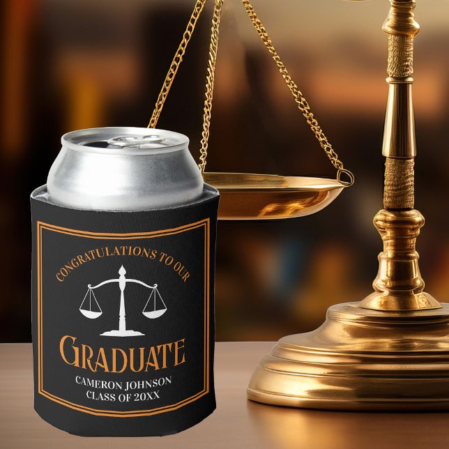 Black Orange Law School Custom Graduation Party Can Cooler (Creator Uploaded)