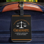 Black Orange Law School Custom Graduation Party Luggage Tag<br><div class="desc">This modern black and orange custom law school graduation luggage tag gift features classy typography for a class of 2024 graduate. Customise with your graduating year under the white scales of justice for this great personalised lawyer or attorney present of congratulations.</div>