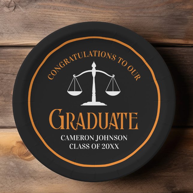 Black Orange Law School Custom Graduation Party Paper Plate (Creator Uploaded)