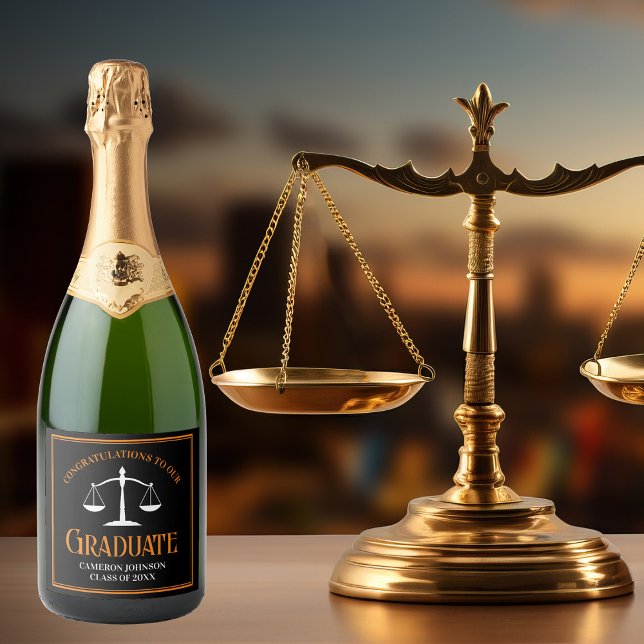 Black Orange Law School Custom Graduation Party Sparkling Wine Label (Creator Uploaded)