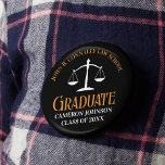 Black Orange Law School Graduation Keepsake 6 Cm Round Badge<br><div class="desc">This modern black and orange custom law school graduation button features classy typography for a class of 2024 graduate. Customise with your graduating year under the white scales of justice for a great personalised lawyer or attorney gift.</div>